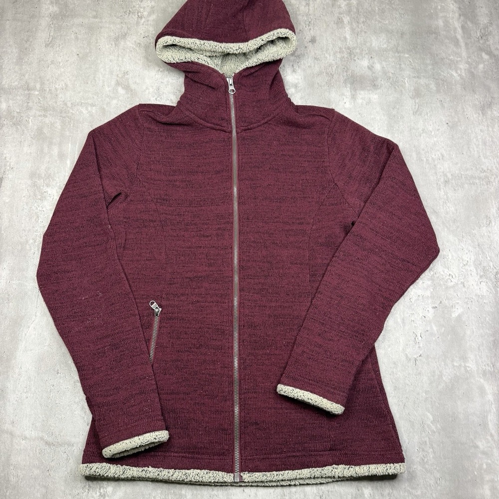 Kuhl Jacket Womens Small Red Hooded Knit Fleece Lined Full Zip Pockets Outdoor